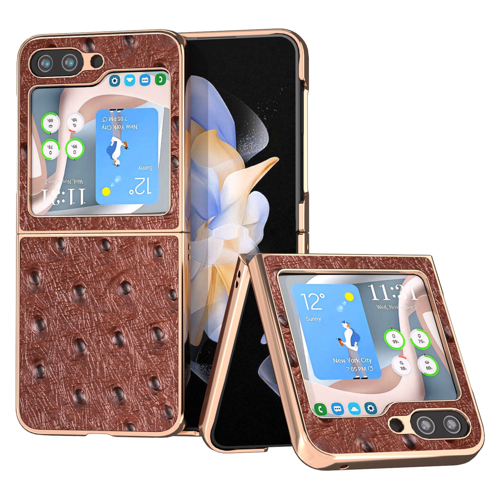 For Samsung Galaxy Z Flip5 5G Phone Case Ostrich Texture Electroplating Genuine Cow Leather Coated PC Cover For Samsung Galaxy Z Flip5 5G Phone Case Ostrich Texture Electroplating Genuine Cow Leather Coated PC Cover